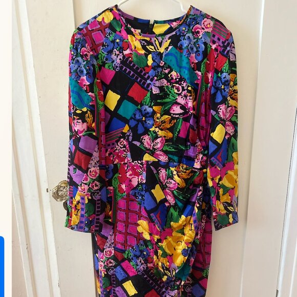 100% Silk Constance Saunders for Richard Warren dress size 12 (fits like 10) - Picture 2 of 4